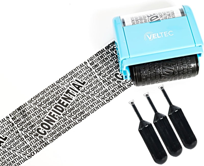Veltec ID Protector Ink Roller - Identity Theft Protection Roller Stamp Set (Blue, Stamp+3 Refills) - Image 4